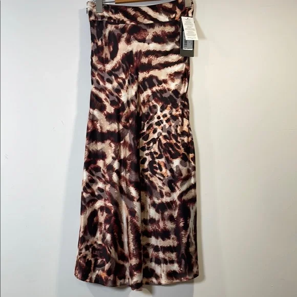NWT Marciano Guess Animal Magic Wrap Skirt Size XS 100% Pure Silk Brown & Tan - Picture 9 of 16